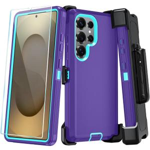 ONOLA Phone Case for Samsung Galaxy S25 Ultra Case with HD Screen Protector, Heavy Duty Shockproof & Dropproof 3-Layer Cover Phone Case for Galaxy S25 Ultra 6.9''BeltClip_Purple