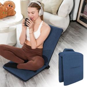 Adjustable Floor Chair with Back Support Foldable Meditation Chair, Blue, Upgraded Comfort, 3.15'' Thicker Cushion, High Back, 14-Position Adjust, 330lbs Weight Capacity, Washable Linen Cover, Fold for Easy Storage