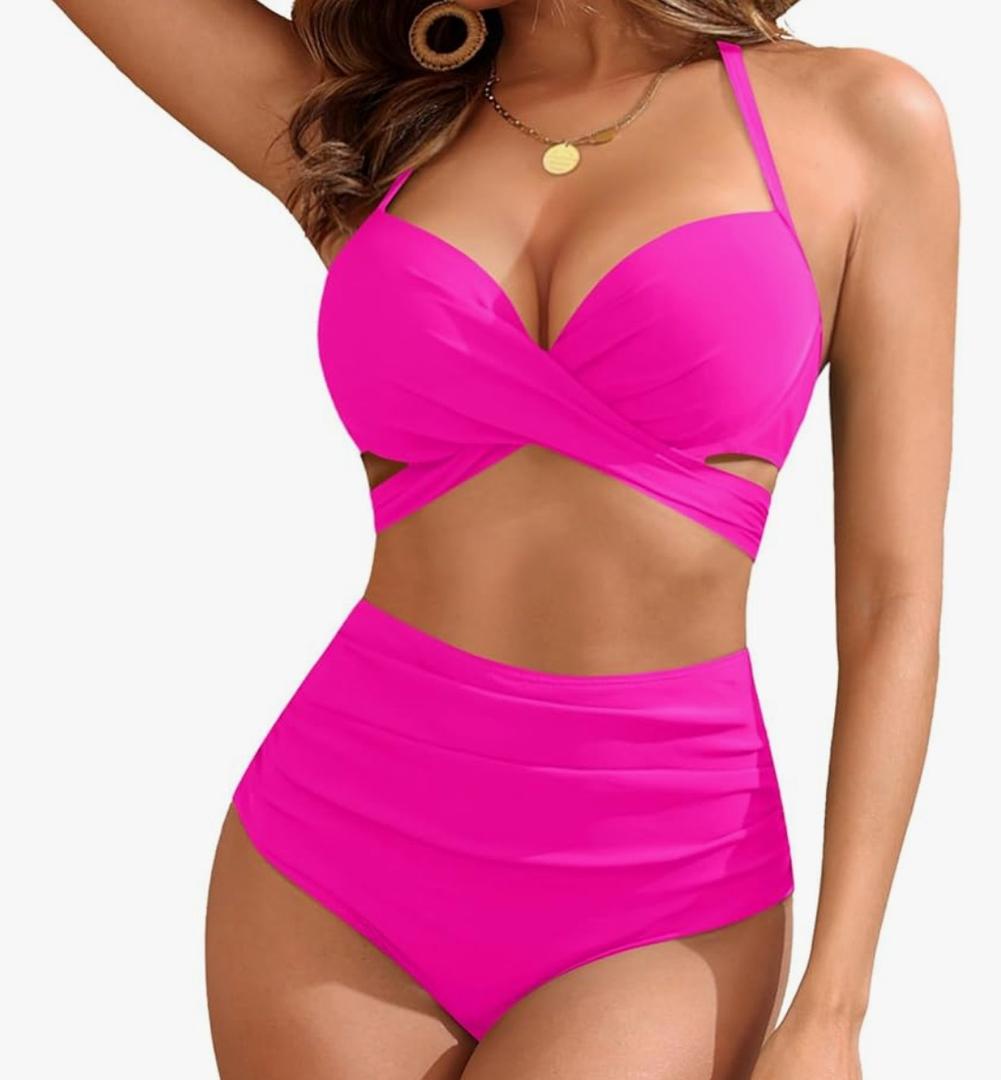High Waisted Underwire Bikini Sets - Women 2025 Two Piece Swimsuits Halter Bathing Suits with Tummy Control Bottom SIZE SMALL