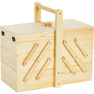 Juvale Wooden Sewing Box Organizer for Sewing Supplies with 3 Tier Drawers for Craft Tools, Needles, Pincushions, Art Supplies, Thread Spool Organizer (12.6 x 5.9 x 8.3 Inches)