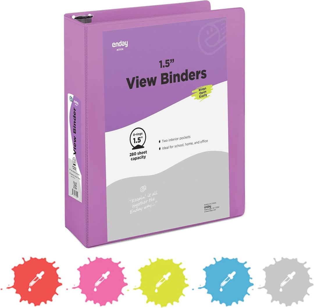 3 Ring Binder 1.5 Inch Purple, 1  inch Binder Clear View Cover with 2 Inside Pockets, Colored School Supplies Office and Home  by Enday