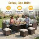 Wisteria Lane 7 Piece Patio Furniture Set, Wicker Patio Sectional with Wide Armrest, All Weather Outdoor Dining Set, Outdoor Furniture Patio Conversation Set with Ottoman, Brown