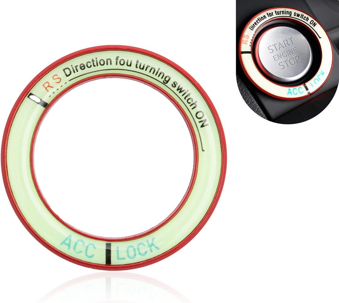 Luminous Car Push Start Button Cover, Ignition Switch Luminous Decoration Ring, Glow-in-The-Dark Car Engine Start-Stop Decorative Ring, Universal for Most Cars (Red) (1 PC)