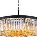 Wellmet Crystal Chandeliers for Dining Room,3 Tiers Black Farmhouse Chandelier for Bedrooms,9 Lights Modern Light Fixture for Kitchen Island,Living Room,Hallway,Golden Teak,W-33.46