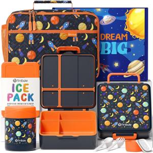 Fimibuke Kids Bento Snack Lunch Box with 4 Compartment, Insulated Lunch Bag, Stainless Steel Vacuum Thermo Food Jar, Ice Pack, Utensils Set, Birthday Gifts for Age 3-12 Back to School Toddler Girl Boy