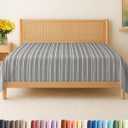 King Size Flat Sheet - Hotel Quality Top Flat Bed Sheet Only - Ultra-Soft, Comfy, Breathable & Cooling - Fade & Wrinkle Free - Easy-Care, Stain and Shrink Resistant Bedding - Oeko-Tex - Grey Stripes