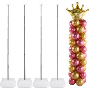 Metal Balloon Column Kit Set of 4, Reusable Telescopic Design with Base, Height Adjustable from 1.5 to 7 Ft, Balloon Stander for Party Decorations