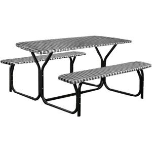 Fitable Checkered Picnic Table Cover Waterproof Elastic Outdoor Table Cover with Bench Covers, Vinyl Fitted Flannel Backing 30"x72" for Camping, Party, Folding Table, Black and White, 3 PCS Set