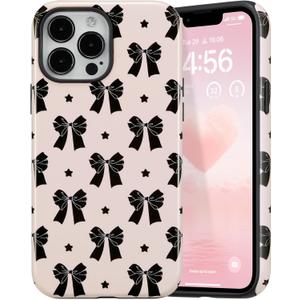 DEFBSC Case for iPhone 16 Pro, Cute Pink Bow Star Print Aesthetic Trendy Pattern for Women Girls Slim Durable Bumper Shockproof for iPhone 16 Pro Case, Star/Glossy