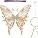 Galetcy Fairy Wings Adult Women Sparkle Butterfly Wings Costume Princess Accessories for Girls Halloween Dress Up (Champagne Gold)