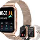 Smart Watches for Women Men (Answer/Make Calls, 3 Bands), 1.85" Fitness Tracker Watch for iPhone/Android Phones with Heart Rate Monitor Sleep/Steps Tracker 100+ Sports Pedometer Waterproof Gold (Starlight)