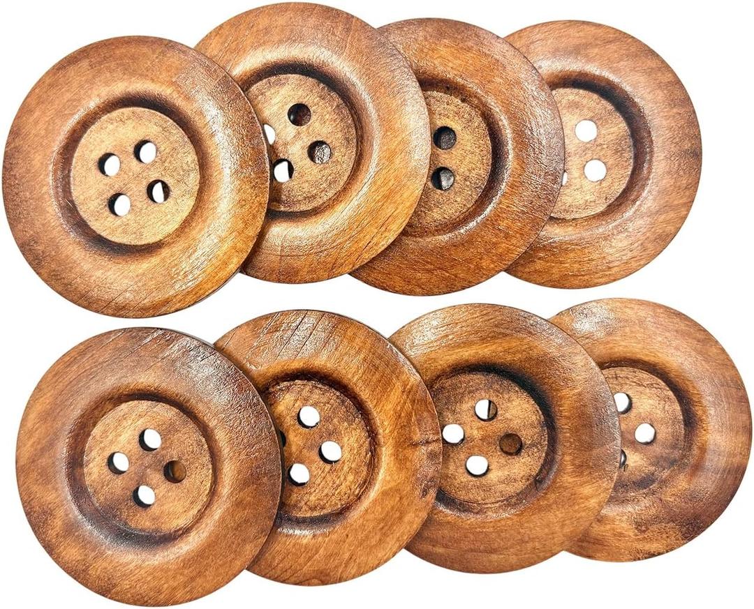 2 x 20 Pack Wooden Sewing Buttons, 2.36 Inch Round, 4 Holes, 60mm Large Size for Crafts, DIY Clothing, Bag Decoration, (Brown)