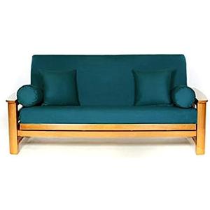 Royal Heritage Home 100% Cotton Full Size Futon Cover - Dark Teal - Washable Zippered Sofa Furniture Bed Mattress Covers - Armless Couch Zipper Slipcover Protector/Encasement
