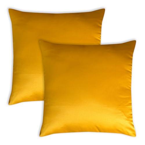 AVKA Studio Heavy Quality Satin Throw Pillow Covers - Golden Yellow - Set of 2-12x12 Decorative Pillow Covers - with Lining and Zipper Closure - Faux Silk Luxury Toss Pillow for Couch Sofa - No Insert