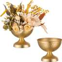 Sziqiqi Urn Vases for Wedding Centrepiece - 6in High Gold Metal Vase Set of 2 Small Vintage Flower Arrangement Pots for Table Centrepieces Elegant Hammered Vase for Christmas Anniversary Party