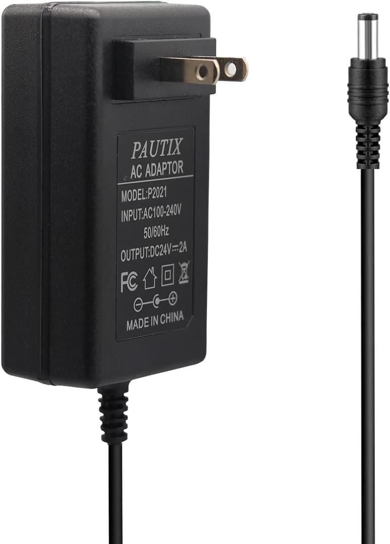 PAUTIX 24V DC Power Supply Adapter 24Volt 2A 48W AC to DC Converter Transformer 100-240V AC Input with 5.5 x 2.1mm US Plug for LED Strip, CCTV Camera, Black