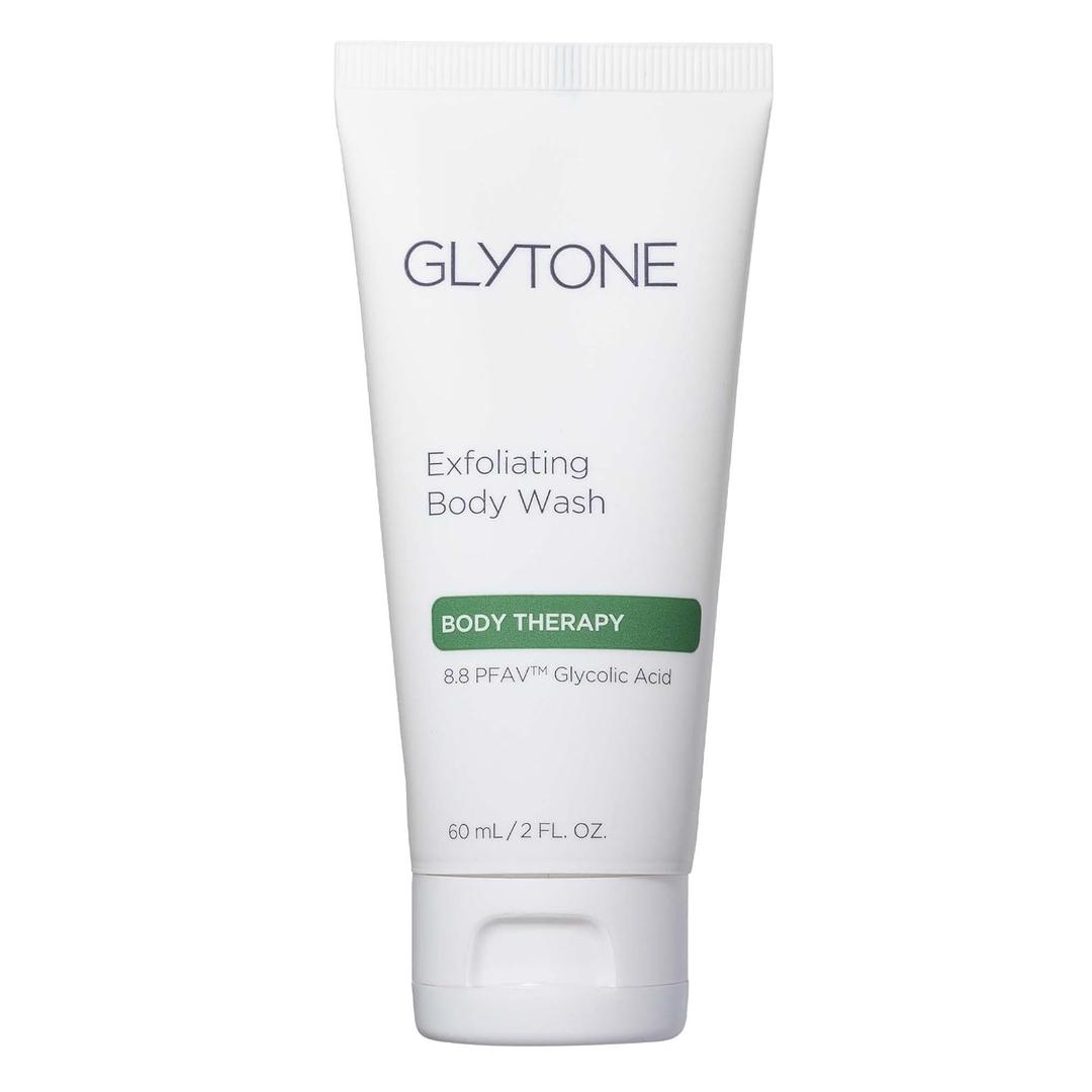 GLYTONE Glycolic Acid Body Wash  Exfoliating & Moisturizing Body Wash for Dry Skin, Reduce Keratosis Pilaris  Fragrance-Free Exfoliator with Glycolic Acid for Rough & Bumpy Skin, 2 Fl Oz