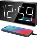 Peakeep Digital Alarm Clock for Bedroom Bedside, Loud Alarm Clock for Heavy Sleepers, Large Big LED Numbers for Seniors, Battery Backup Plug in Electric Clock with USB Charger (White)