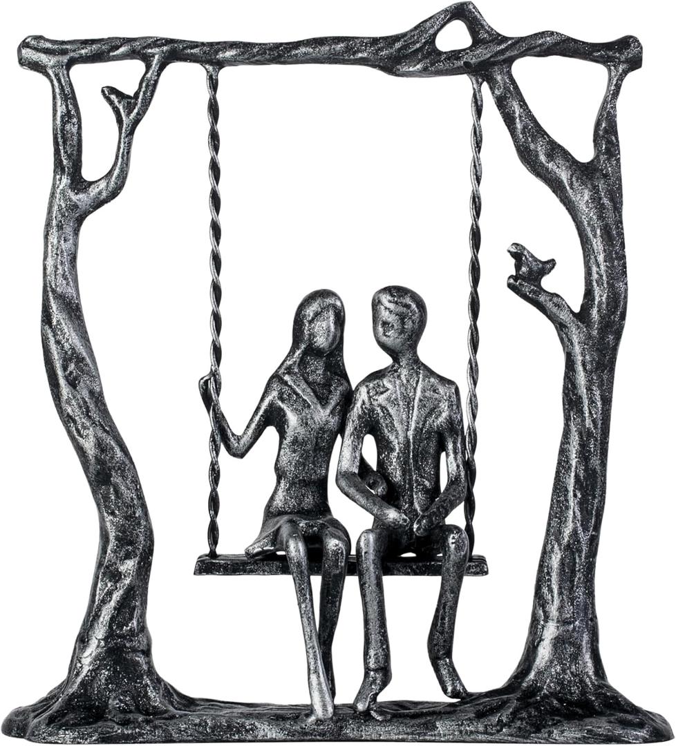 6th Anniversary Iron Sculpture Gift  Romantic Couple Statue for Her, Handcrafted Black Metal Decor  Wedding, Valentines, Birthday Keepsake (Swing)