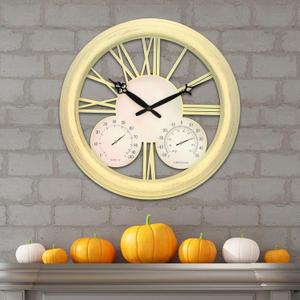 MUMTOP Outdoor Clock, Large Wall Clock with Thermometer and Hygrometer Combo, 15-inch Quartz Round Clock for Terrace Home Decor