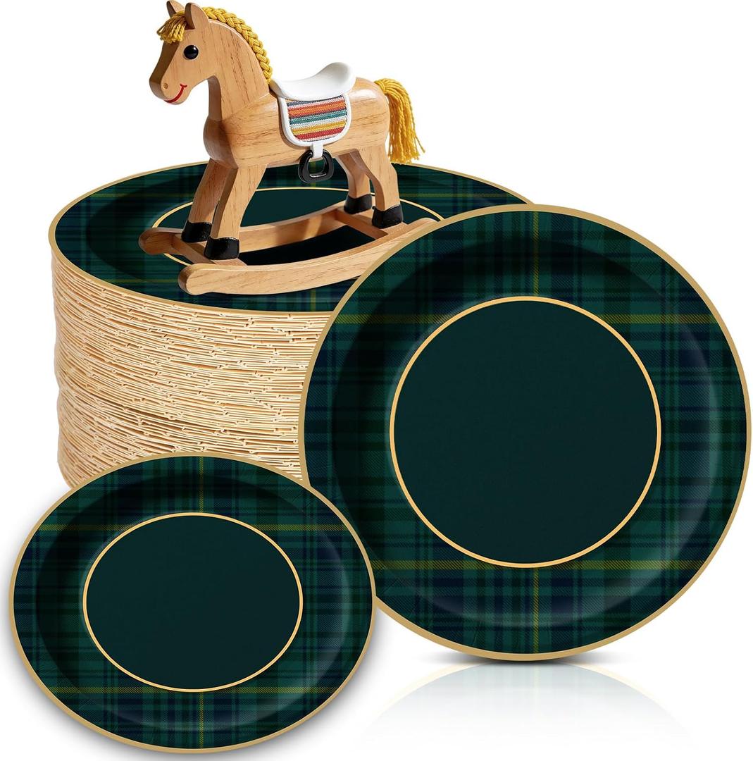 100 Pcs Green Blue Tartan Plaids Paper Plates We Can Bearly Wait Party Plates Disposable Tableware Baby Shower Decorations for Guests Baby Shower Wedding Birthday Party Supplies(9" X 9")