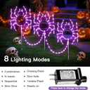 Halloween Spider Pathway Lights, 3 Pack 250 LED Purple Decorations Outdoor Metal Stake Lights, 8 Modes Memory Timer Waterproof Plug in Light String for Walkway Yard Lawn Garden Halloween Dcor