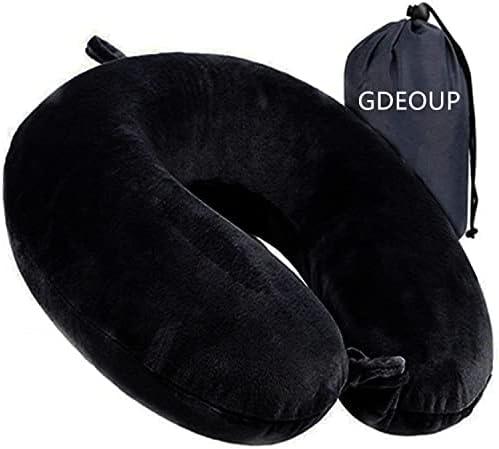 GDEOUP Travel Pillow - Memory Foam Neck Pillow Support Pillow,Luxury Compact & Lightweight Quick Pack for Camping,Sleeping Rest Cushion (Black)