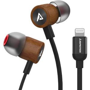 Lightning Headphones Wired Earbuds Wood MFi Certified Earphones in-Ear Magnetic Headset with Microphone and Volume Controller Compatible iPhone 14 13 12 11 Pro Max iPhone Xs Max XR Black