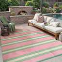 Lahome Striped Outdoor Rug 8x10 Patio Waterproof, Reversible Outdoor Plastic Straw Rug for Camping, RV Patio Rugs Outside Large Carpet for Porch Deck Backyard Picnic(Pink/Green,8'x 10')