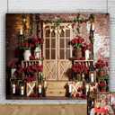 Valentines Backdrop 10x8ft Red Rose Rustic Wood Door Brick Wall Valentine's Photo Backdrops for Photography Background Valentine Decorations for Party Birthday Photo Booth Props (Brown)