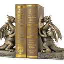 BOIHEGU Dragon Statue Decorative Bookends for Shelves, Antique Gold Dragon Statue Home Office Decoration, Fantasy Dragon Figurine Enthusiasts Gifts, Broken