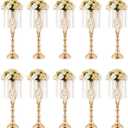 Gold Vases Centerpieces for Wedding: 21.7" Tall Flower Stand with Crystal Patent for Table Center Piece Party Event Set of 10