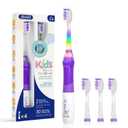 SEAGO Kids Electric Toothbrush with 2 Mins Brushing Timer and 4 Replacement Brush Heads,Rainbow LED Light Make Brushing Fun, Purple Color Girls Battery Powerd Toothbrush for 3-8 Years OldSG-977