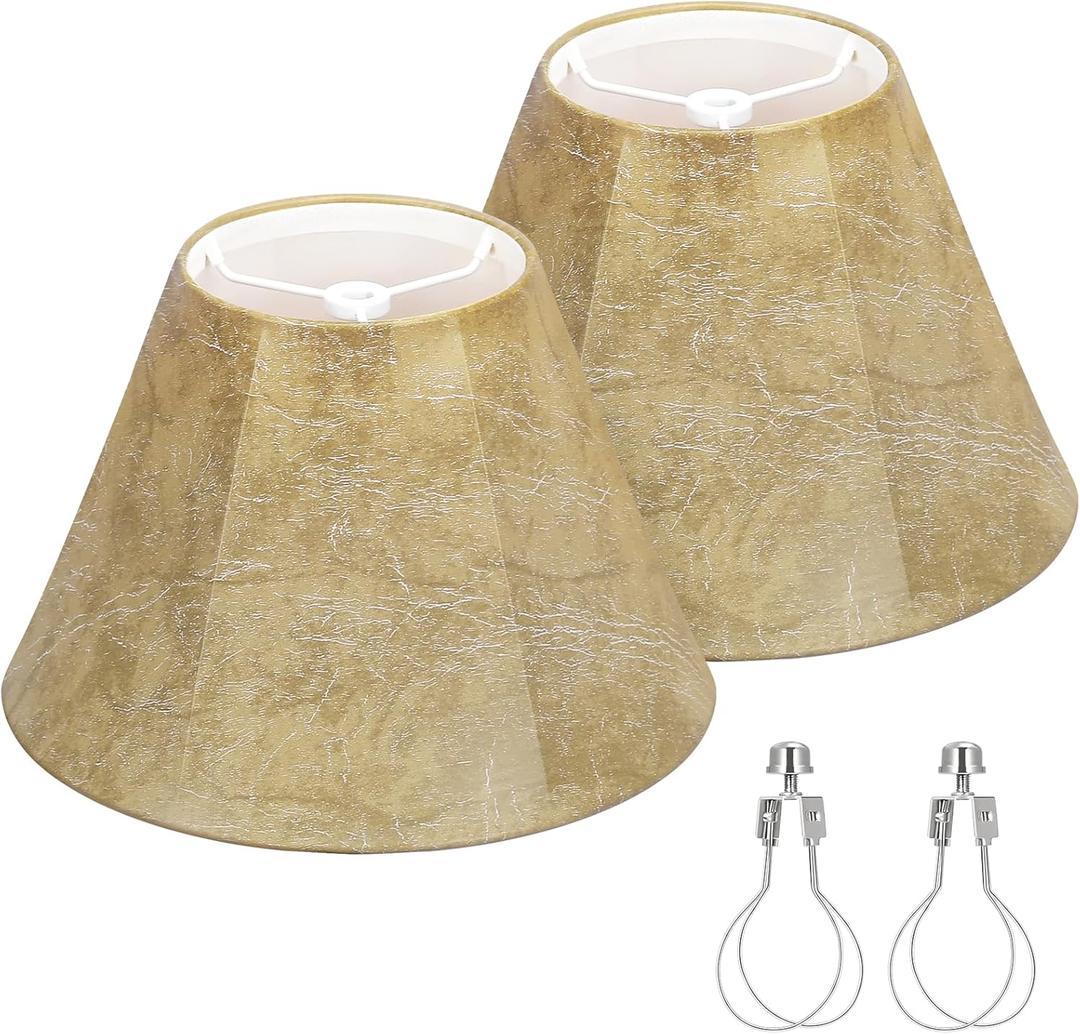 Rustic Lamp Shades Set of 2, Faux Leather Replacement Lampshades, 4.7" Top x 9.8" Bottom x 6.4" High, Small Lamp Shades for Table Lamps Bedside Lamps, Spider, Bulb Clip Adapters Included
