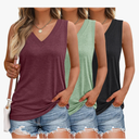 SUNBS 3 Pack Tank Top Women 2025 Sleeveless V Neck Summer Causal Loose Fit Tops Basic Flowy Dressy Cute Long Shirts Outfits, Size Medium