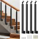 Black Metal Stair Railing Post, Side/Front Mount Baluster Spindles with 270 Adjustable Bracket, Perfect for Indoor Stairs, Deck, Porch and Balcony Railing, Side, 35.4 Inch, 4 Pack