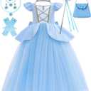 Girls Princess Cinderella Dress Kids Halloween Cosplay Dress up Costume Sets for Cinderella, 7-8Years