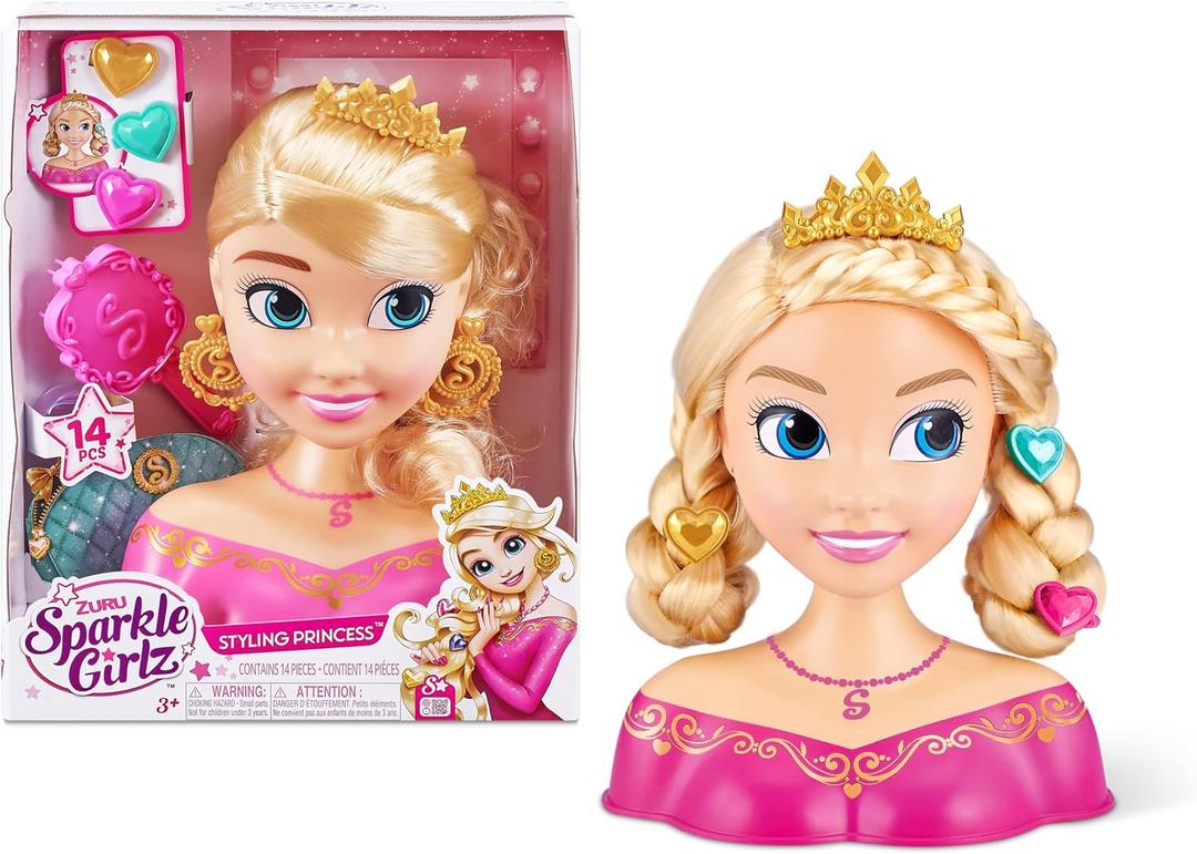 Sparkle Girlz Princess Hair Styling Head with 14 Accessories by ZURU,Multi,10097