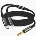 Aux Audio Cable for iPhone, 2 in 1 USB C to 3.5mm Aux Audio Lightning to 3.5mm Audio Cable Fit with iPhone 16 15 Plus/14/13/12/11/XR, Galaxy S24/S23/S22, Pixel 8/7/6/5, iPad to Car Stereo Speaker 4FT