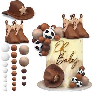 28PCS Cowboy Cake Decorations Cowboy Hat and Boot Cake Toppers Western Cowboy Birthday Baby Shower for Western Theme Party Favors Supplies (Brown)