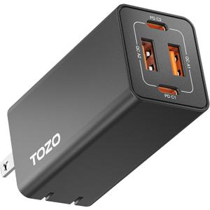 TOZO USB C Fast Foldable Wall Charger PD Power Adapter 4 Ports Compatible with MacBook Pro/Air, iPad Pro, USB-C Laptops, iPhone 14/13/12/Pro/Pro Max, Samsung S22/21, (Cable not Included)