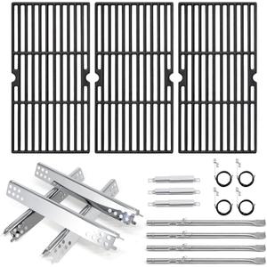Grill Replacement Parts for Charbroil Advantage 4 Burner 463344015, Cast Iron Grill Grates, Heat Plates Tents, Burners and Igniters for Char-Broil Advantage 463344015