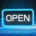 Open Signs for Business Window, 16"x 9" Neon Open Sign, Bright COB Chip LED Open Sign with ON/OFF Switch & USB Plug, Ice Blue & White Open Light Up Sign for Wall, Shop, Hotel, Horizontal