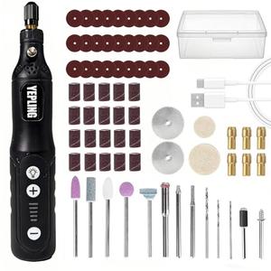 YEPLING Cordless Rotary Tool, 3.7V Li-ion Electric DIY Mini Grinder Kit with Front LED Work Light, 5 Variable Speed, 72pcs Accessories USB Charging Multi-Tool Perfect for Nail Polishing