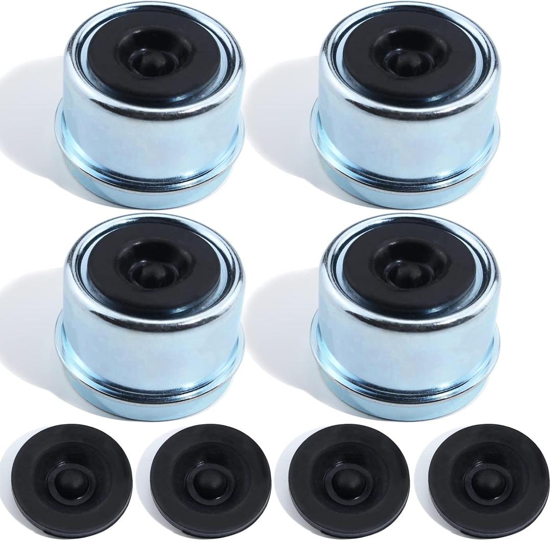4PCS 1.98" Trailer Hub Cap,Trailer Axle Bearing Dust Cap Cup Grease Cover with 8 Rubber Plugs,Bolt Metal Trailer Axle Wheel Bearing and Hub Dust Caps for Most 2000 to 3500 Pound Axles Dexter