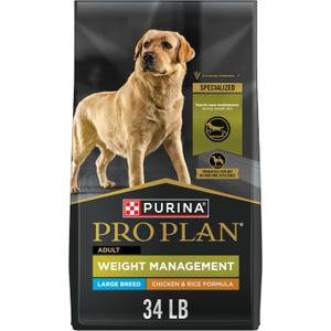 Purina Pro Plan Large Breed Weight Management Dry Dog Food, Chicken and Rice Formula - 34 lb. Bag, BEST BY JUL 2026