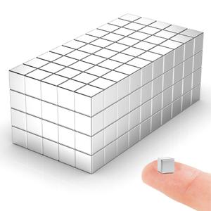 200 Pack 5x5x5 mm Cube Rare Earth Neodymium Magnets, Powerful Small Strong Metal Rectangular Bar Magnetic Strip Magnet for Fridge Garage Kitchen Science Craft Office, Silver