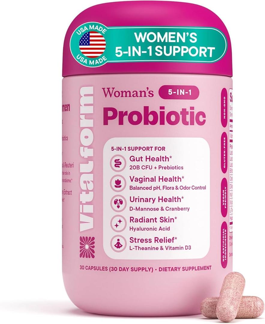 Womens Probiotic 20 Billion CFU 5-in-1 Daily Support for Digestive, Vaginal & Urinary Health with Cranberry, D-Mannose, Prebiotics & Hyaluronic Acid 30 Capsules (Exp Date: 03/2027)