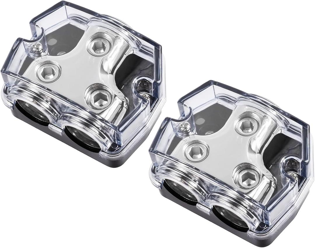2 Pcs 2 Way Power Distribution BlockCar Audio Splitter  1 0 Gauge in / 2 0 Gauge Out Amp Power Ground Distributor