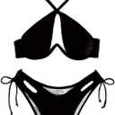 Sexy Bikini for Women Underwire Swimsuits Spaghetti Strap Swimwear Criss Cross Halter Bathing Suit 2 Piece (Black, M)